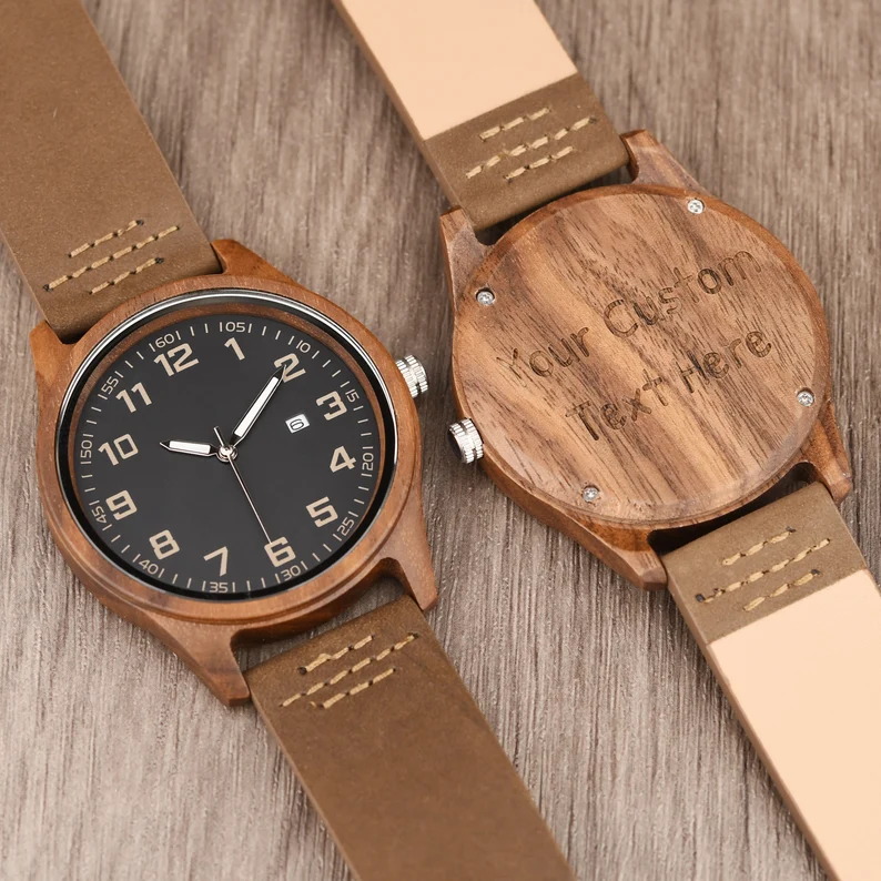 Wood Watch for Men, Anniversary Gift for Him, Engraved Wood Watch, Birthday Gift for Husband Dad, Father's Day Gift, Luminous Watch
