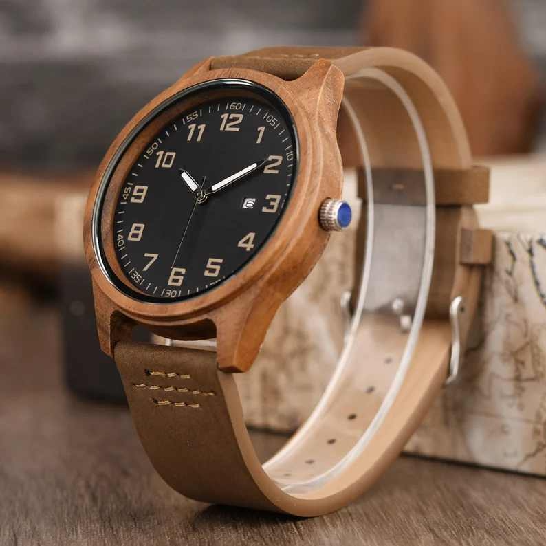 Wood Watch for Men, Anniversary Gift for Him, Engraved Wood Watch, Birthday Gift for Husband Dad, Father's Day Gift, Luminous Watch