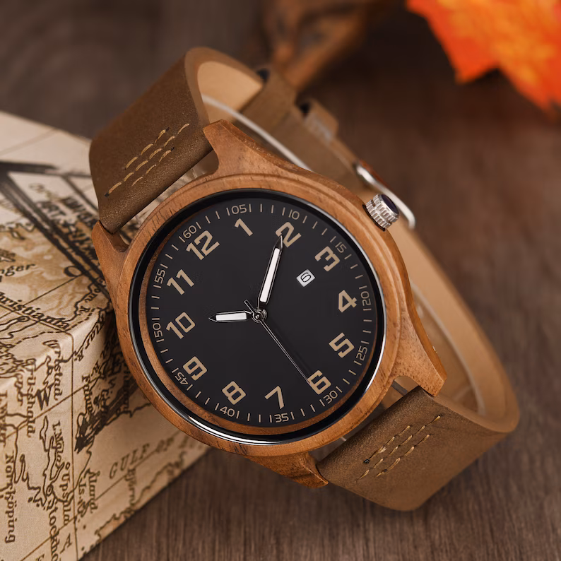 Wood Watch for Men, Anniversary Gift for Him, Engraved Wood Watch, Birthday Gift for Husband Dad, Father's Day Gift, Luminous Watch