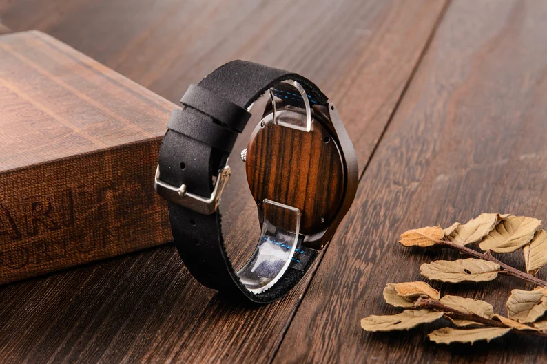 Men's Engraved Wood Watch, 5th Anniversary Gift for Husband Boyfriend