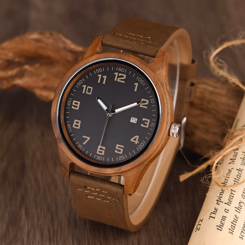 Wood Watch for Men, Anniversary Gift for Him, Engraved Wood Watch, Birthday Gift for Husband Dad, Father's Day Gift, Luminous Watch