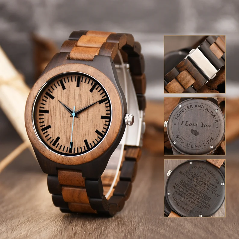 Men's Wood Watch, Custom Engraved Wood Watch, Anniversary Gift for Husband, Christmas Gift for Him, Birthday Gift for Dad Husband