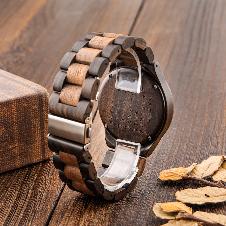Men's Wood Watch, Engraved Watch, Anniversary Gift for Him, Personalized Wood Watch, Birthday Gift for Dad Husband, Father's Day Gift
