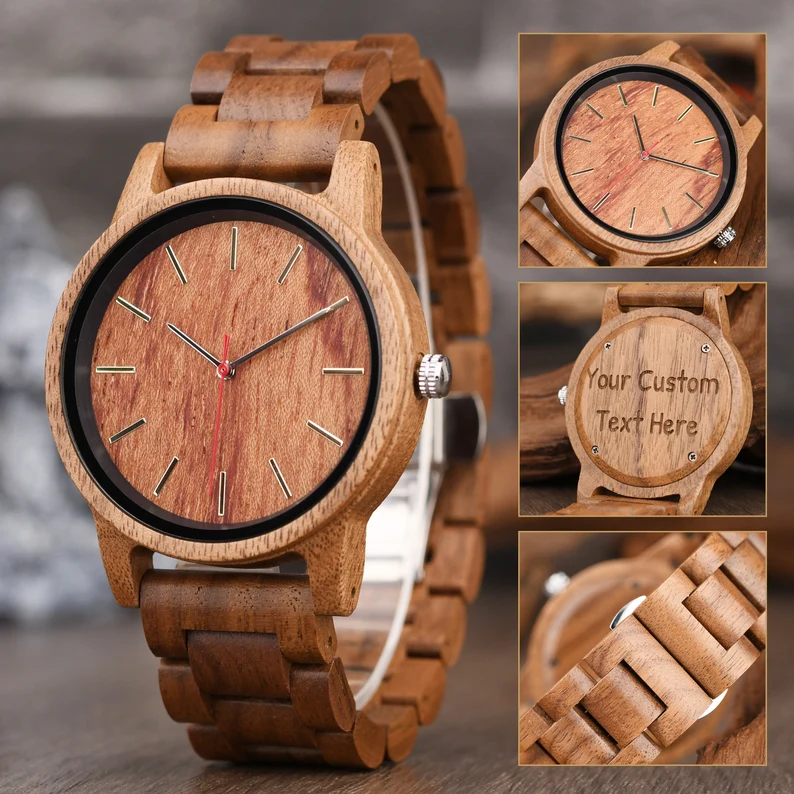 Wood Watch for Men and Women, Personalized Watch with Engraving Walnut Unisex Wood Watch, Anniversary Birthday Gift for Husband Wife