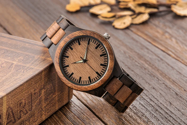 Men's Wood Watch, Engraved Watch, Anniversary Gift for Him, Personalized Wood Watch, Birthday Gift for Dad Husband, Father's Day Gift